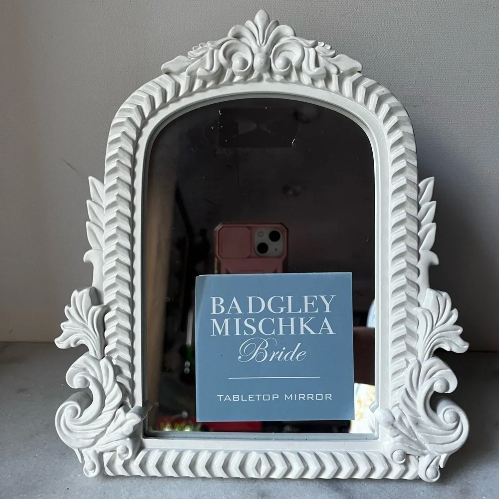 Badgley Mischka White Tabletop Mirror white ornate frame